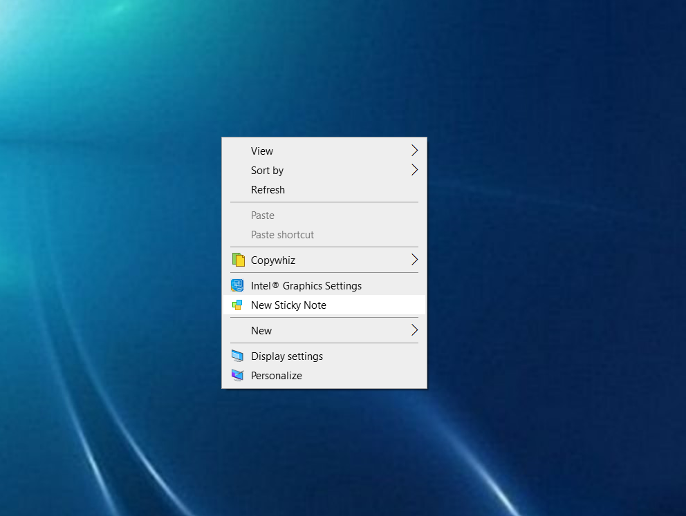 Right click on Windows desktop background to create a new sticky note